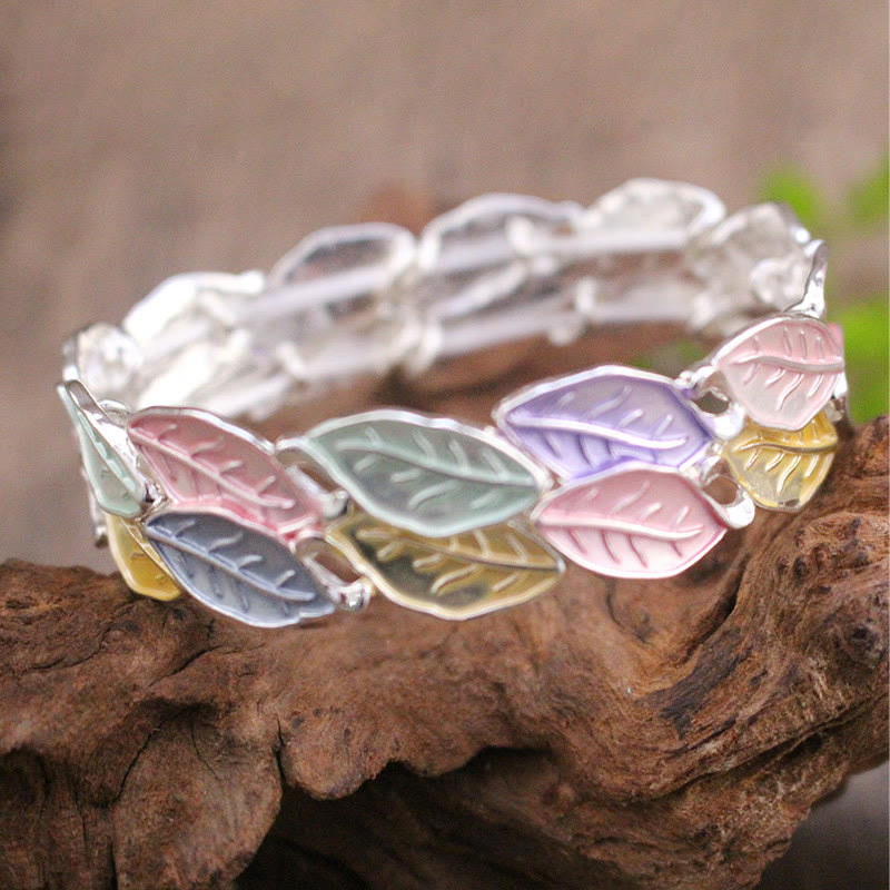 Wear FengShui Colorful Leaves Alloy Luck Elastic Bracelet Bangle