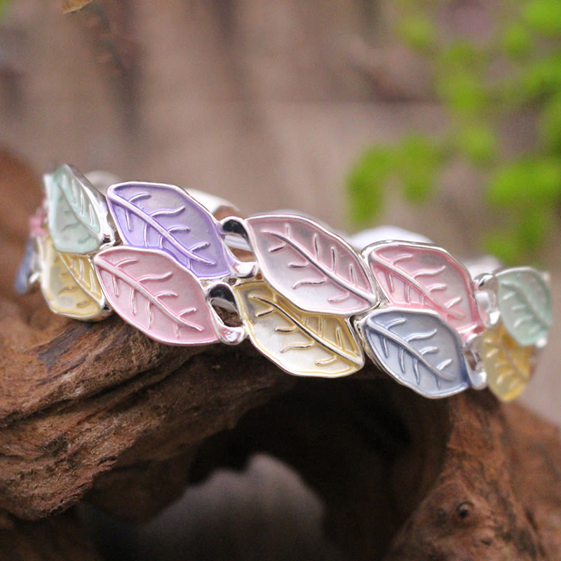 Wear FengShui Colorful Leaves Alloy Luck Elastic Bracelet Bangle