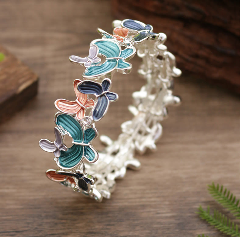 Wear FengShui Colorful Butterfly Love Alloy Elastic Bracelet Bangle