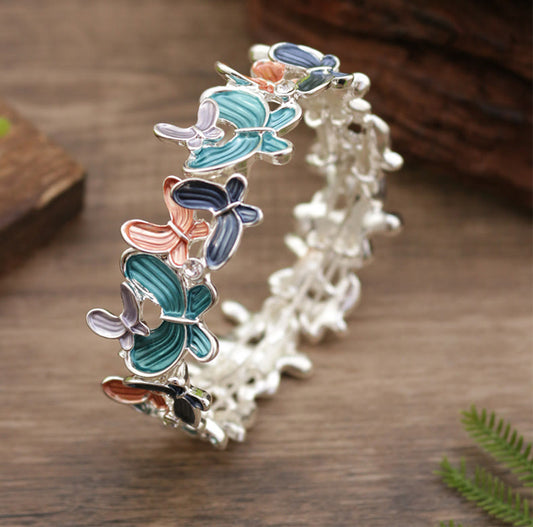 Wear FengShui Colorful Butterfly Love Alloy Elastic Bracelet Bangle