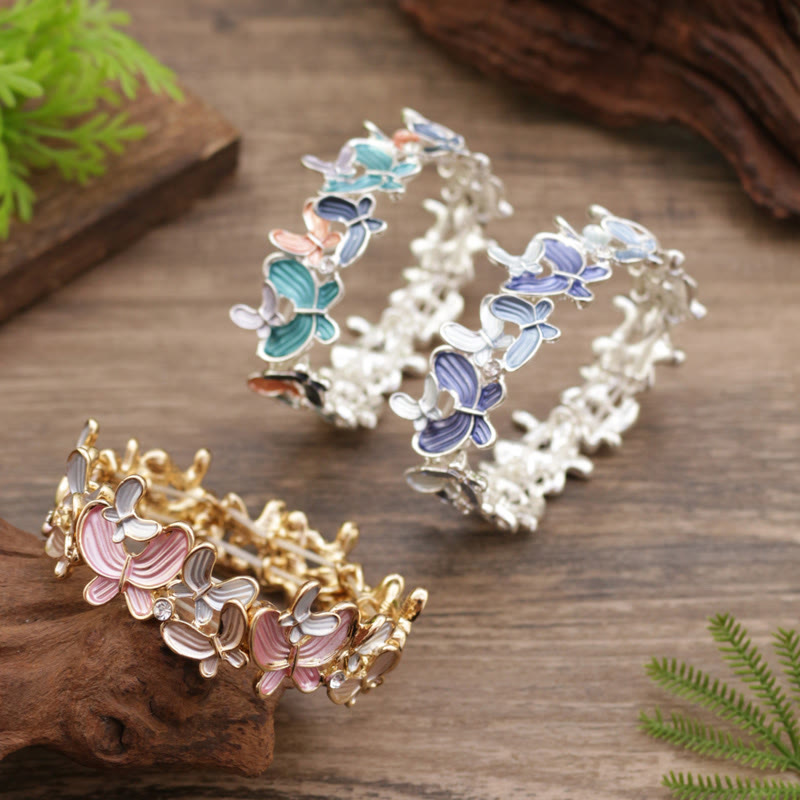 Wear FengShui Colorful Butterfly Love Alloy Elastic Bracelet Bangle