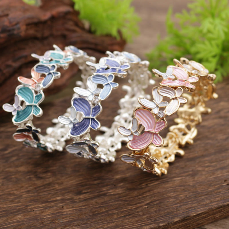 Wear FengShui Colorful Butterfly Love Alloy Elastic Bracelet Bangle
