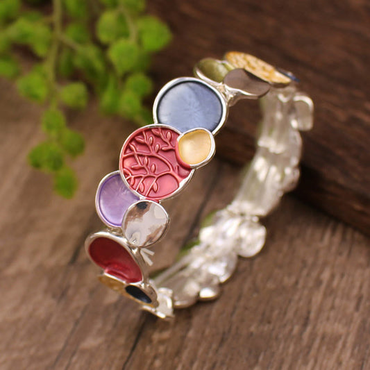 Wear FengShui The Tree Of Life Round Pattern Unity Alloy Elastic Bracelet Bangle