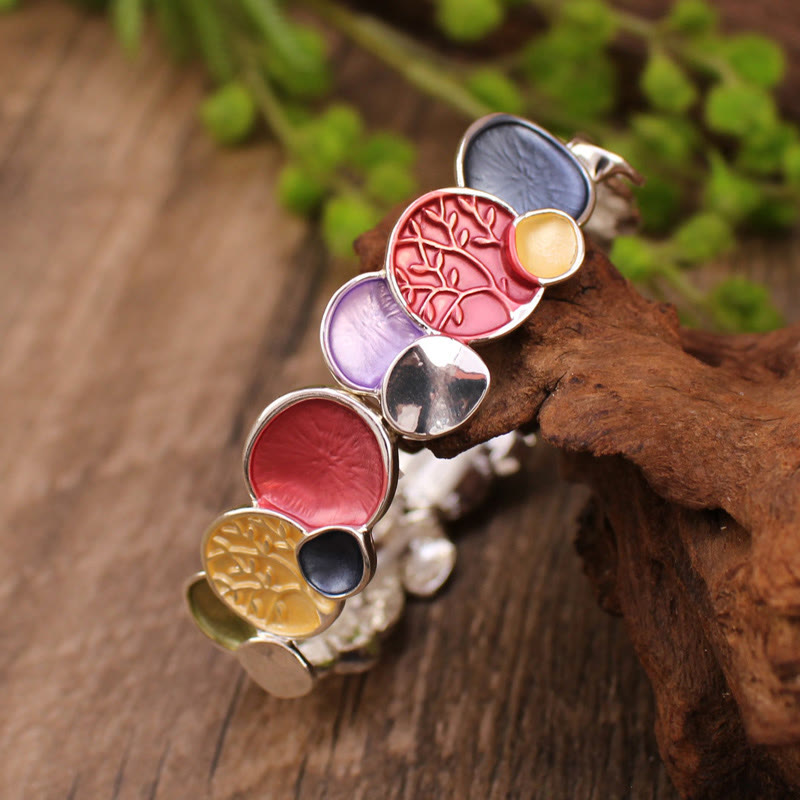 Wear FengShui The Tree Of Life Round Pattern Unity Alloy Elastic Bracelet Bangle