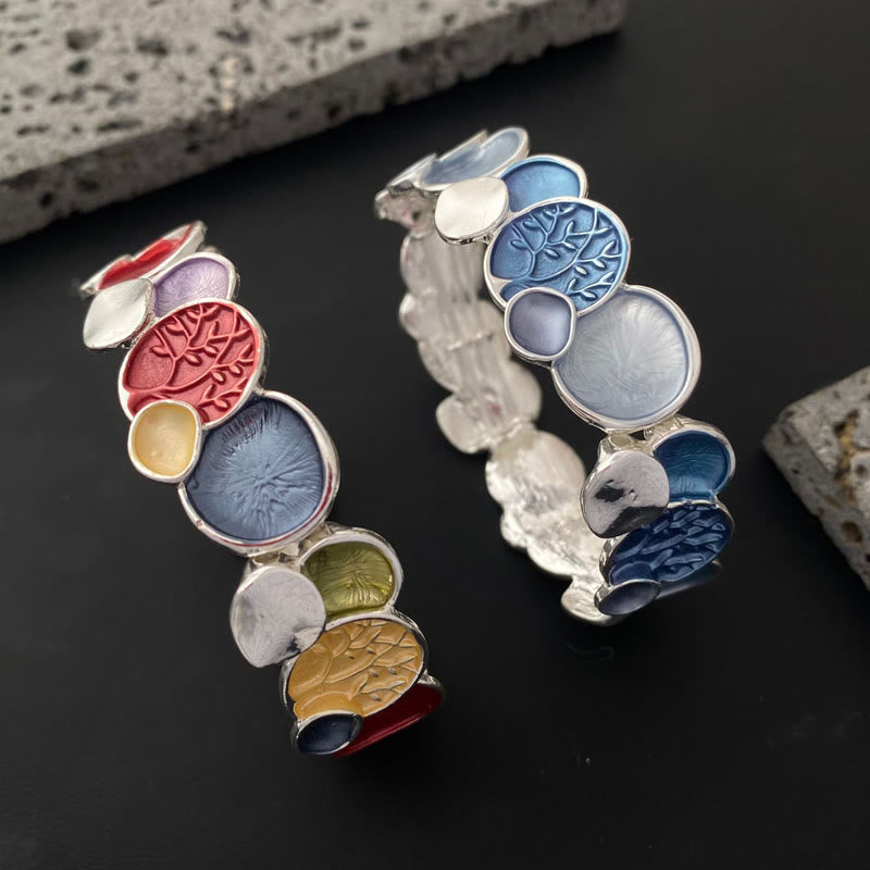 Wear FengShui The Tree Of Life Round Pattern Unity Alloy Elastic Bracelet Bangle