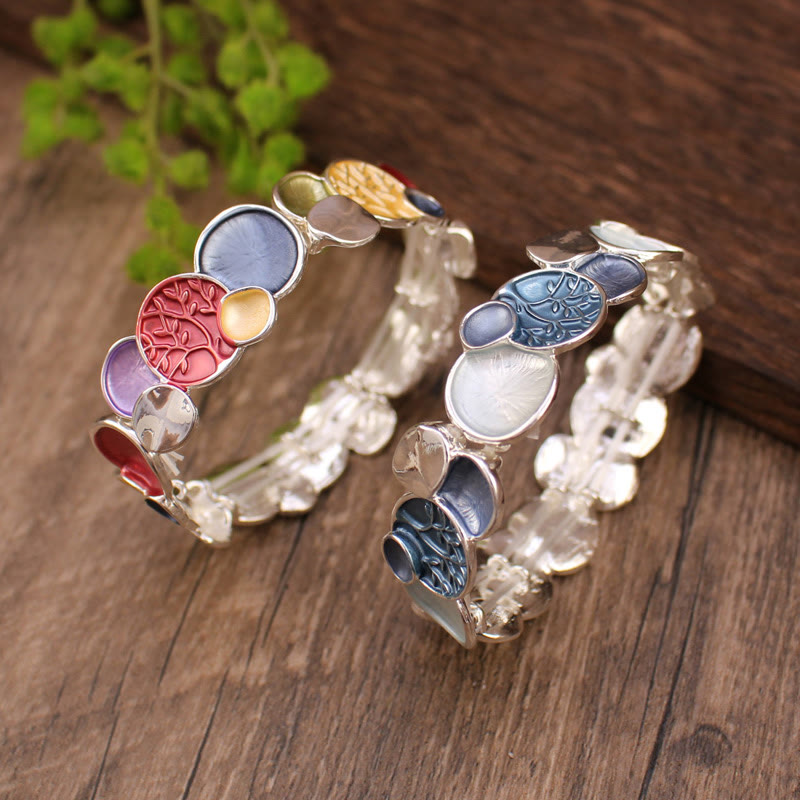 Wear FengShui The Tree Of Life Round Pattern Unity Alloy Elastic Bracelet Bangle