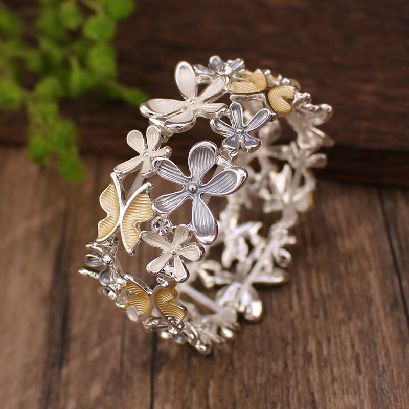 Wear FengShui Colorful Butterfly Flowers Love Alloy Elastic Bracelet Bangle