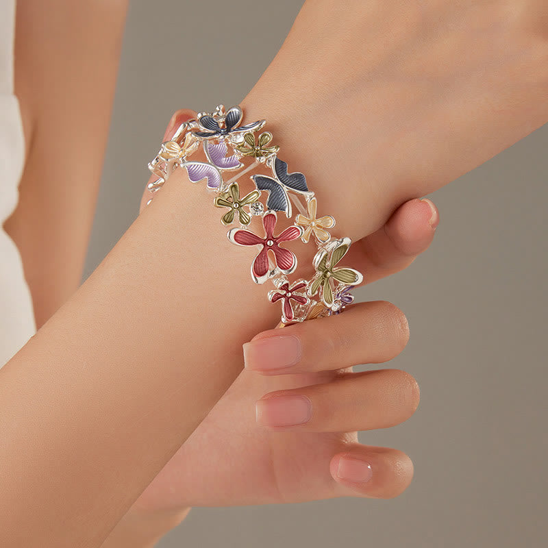 Wear FengShui Colorful Butterfly Flowers Love Alloy Elastic Bracelet Bangle