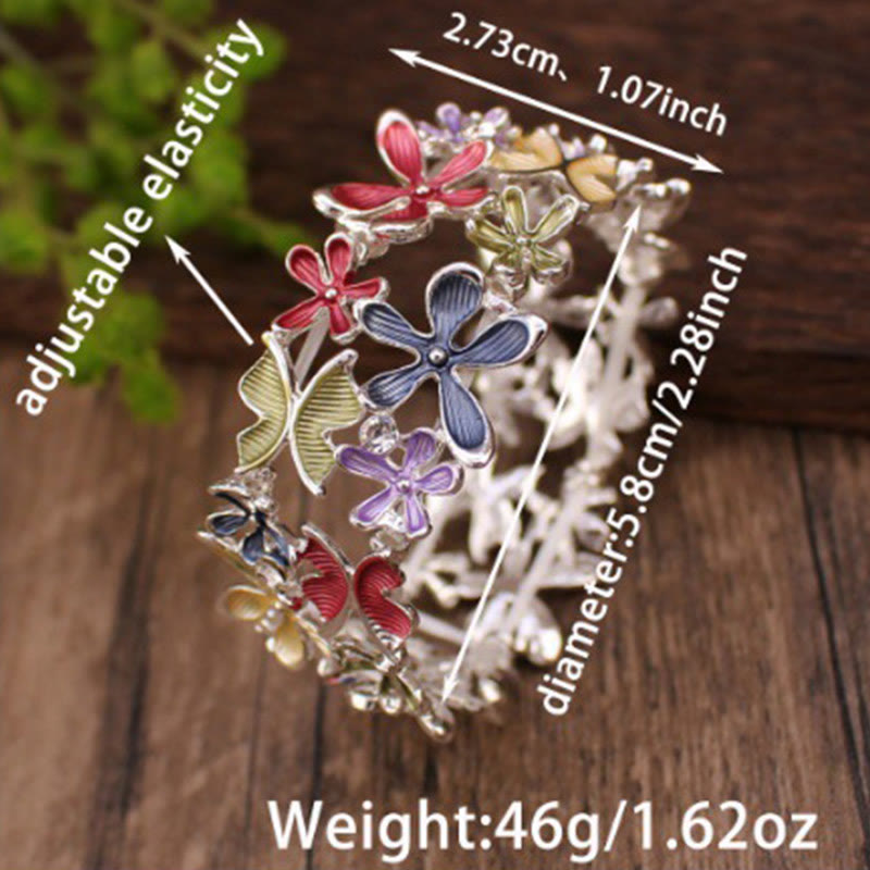 Wear FengShui Colorful Butterfly Flowers Love Alloy Elastic Bracelet Bangle