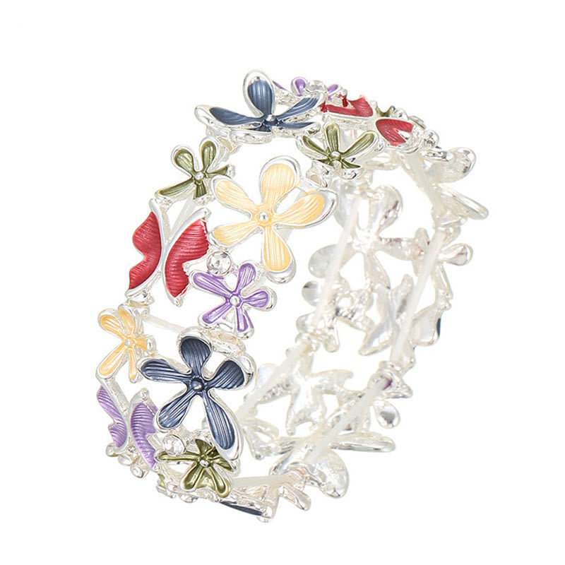 Wear FengShui Colorful Butterfly Flowers Love Alloy Elastic Bracelet Bangle