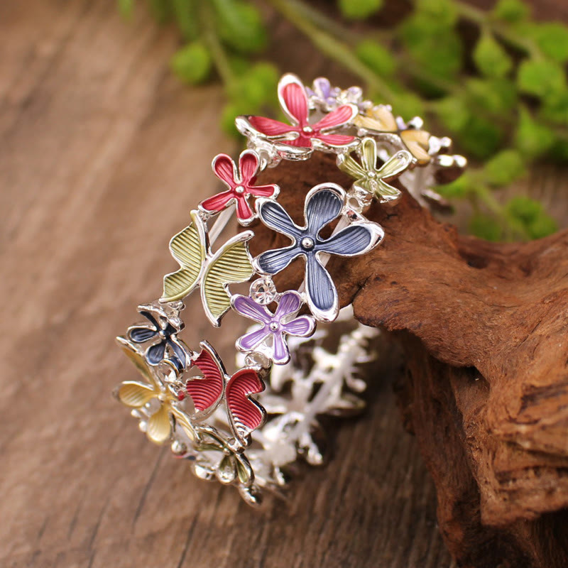 Wear FengShui Colorful Butterfly Flowers Love Alloy Elastic Bracelet Bangle
