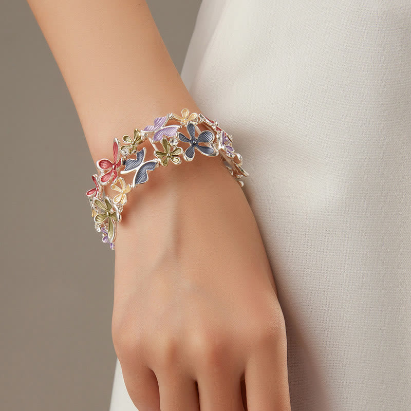 Wear FengShui Colorful Butterfly Flowers Love Alloy Elastic Bracelet Bangle