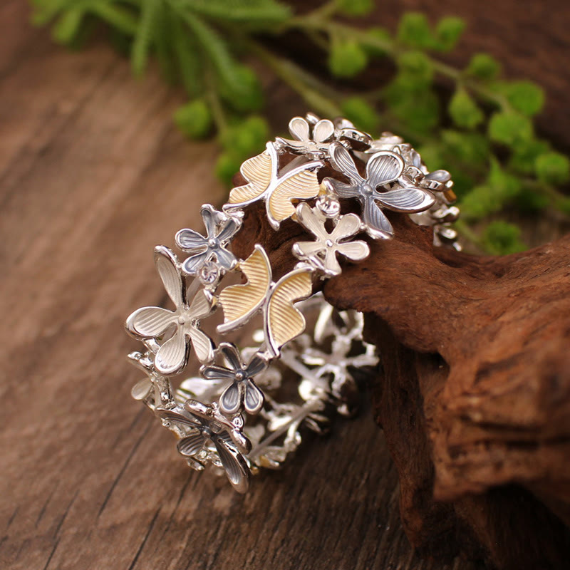 Wear FengShui Colorful Butterfly Flowers Love Alloy Elastic Bracelet Bangle