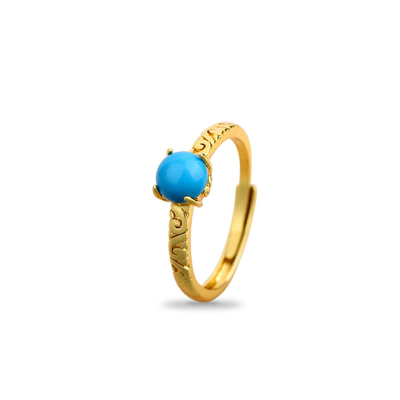 Wear FengShui Simple Design Turquoise Protection Copper Adjustable Ring