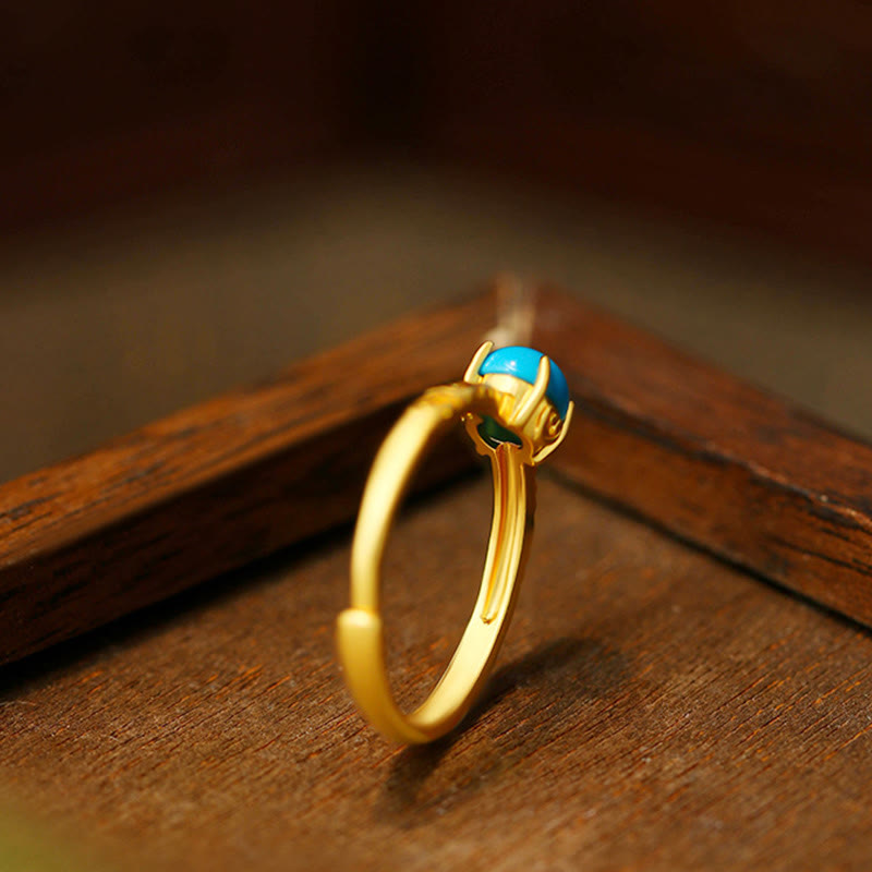 Wear FengShui Simple Design Turquoise Protection Copper Adjustable Ring