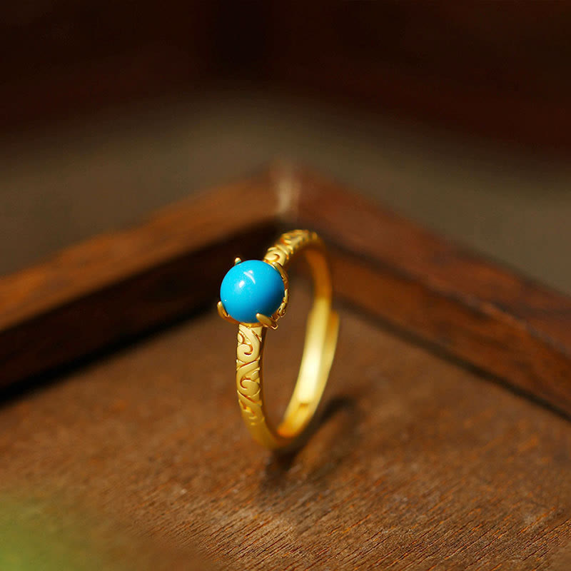 Wear FengShui Simple Design Turquoise Protection Copper Adjustable Ring