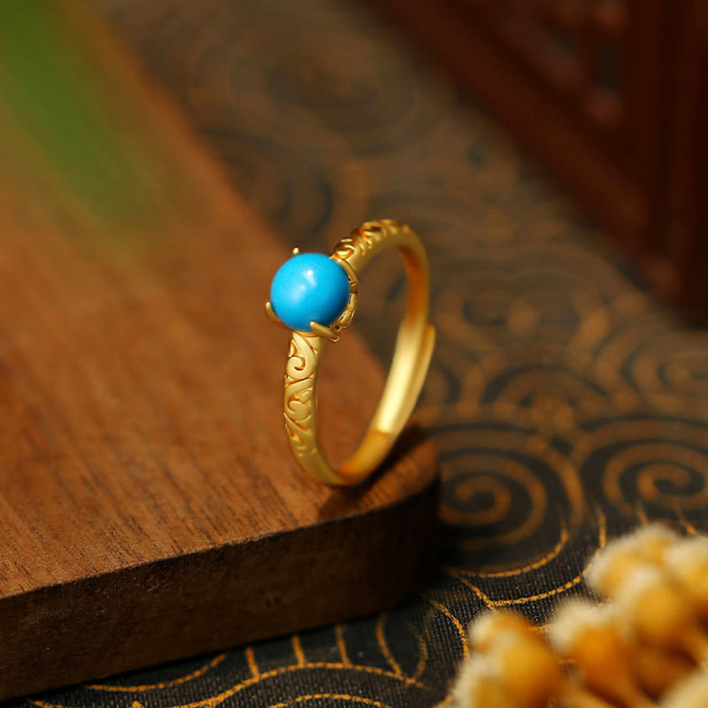 Wear FengShui Simple Design Turquoise Protection Copper Adjustable Ring