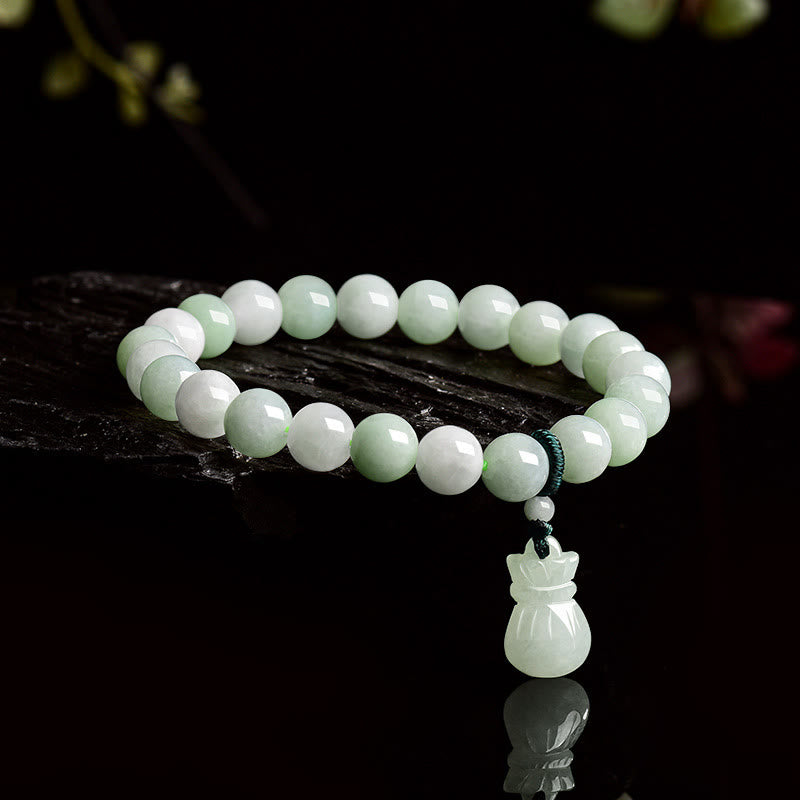 Wear FengShui Natural Jade Money Bag Charm Luck Bracelet