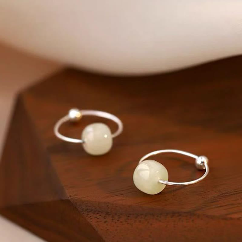 Wear FengShui 925 Sterling Silver Hetian Jade Bead Luck Earrings