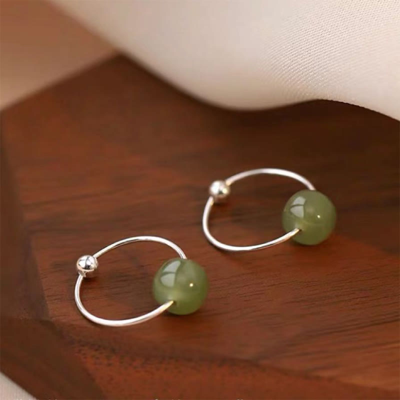 Wear FengShui 925 Sterling Silver Hetian Jade Bead Luck Earrings