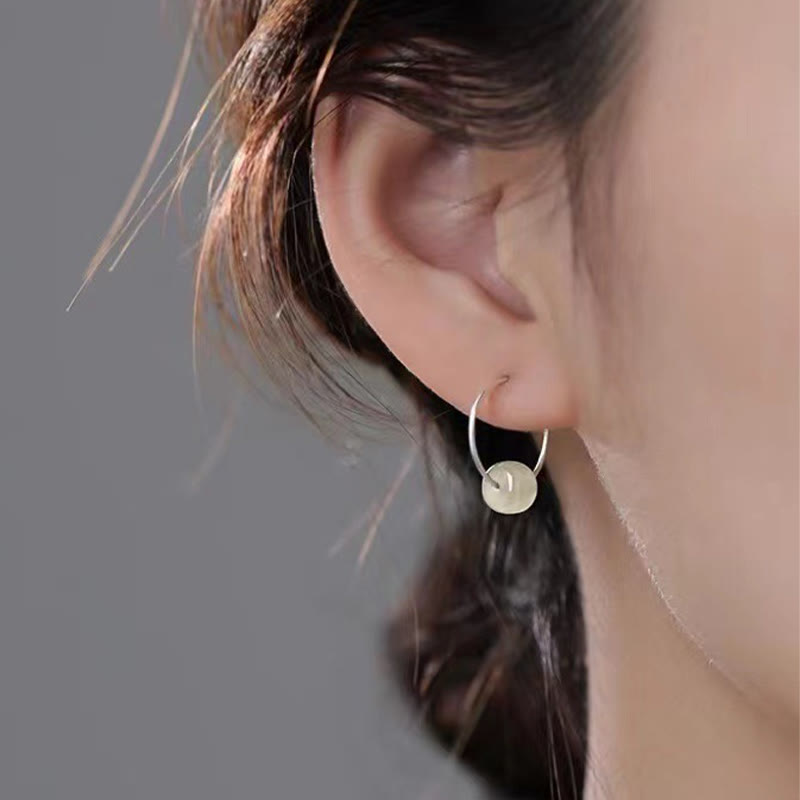 Wear FengShui 925 Sterling Silver Hetian Jade Bead Luck Earrings