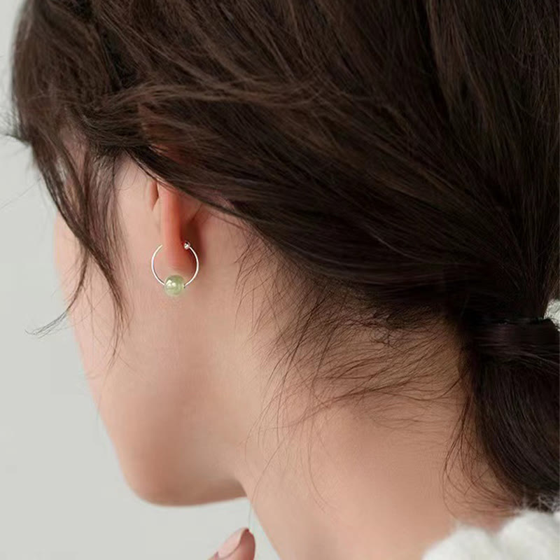 Wear FengShui 925 Sterling Silver Hetian Jade Bead Luck Earrings