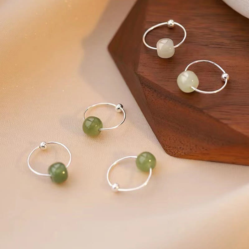 Wear FengShui 925 Sterling Silver Hetian Jade Bead Luck Earrings