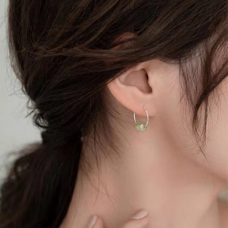 Wear FengShui 925 Sterling Silver Hetian Jade Bead Luck Earrings