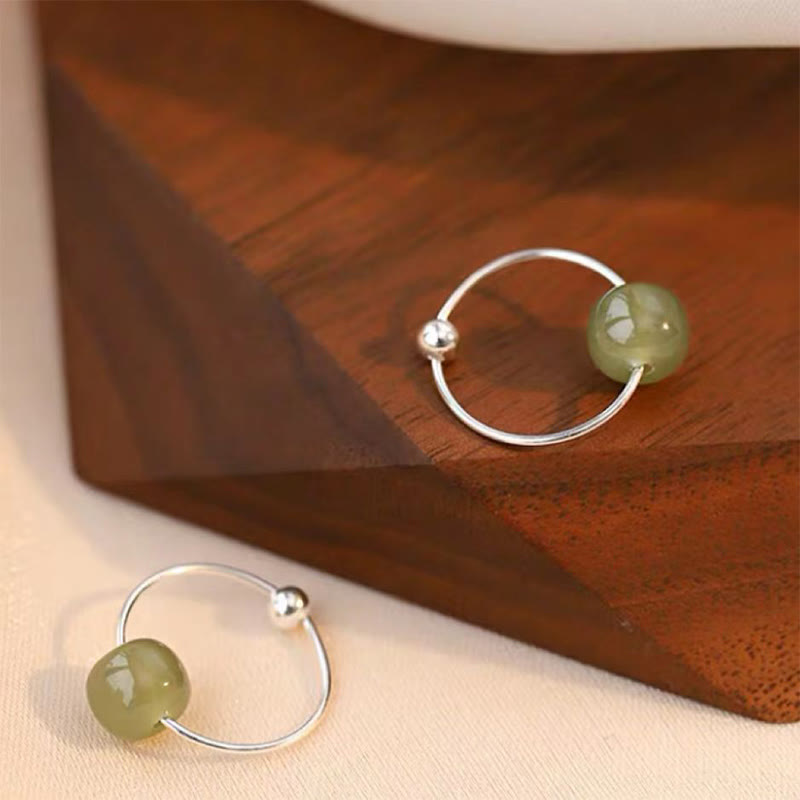 Wear FengShui 925 Sterling Silver Hetian Jade Bead Luck Earrings