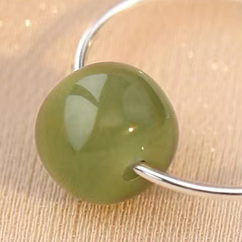 Wear FengShui 925 Sterling Silver Hetian Jade Bead Luck Earrings