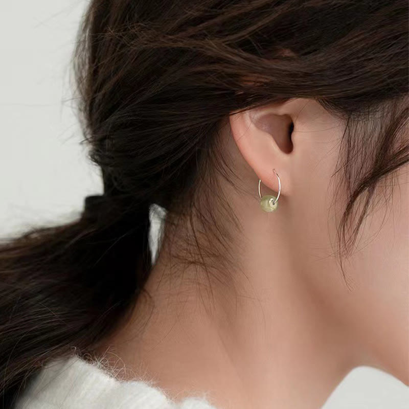 Wear FengShui 925 Sterling Silver Hetian Jade Bead Luck Earrings