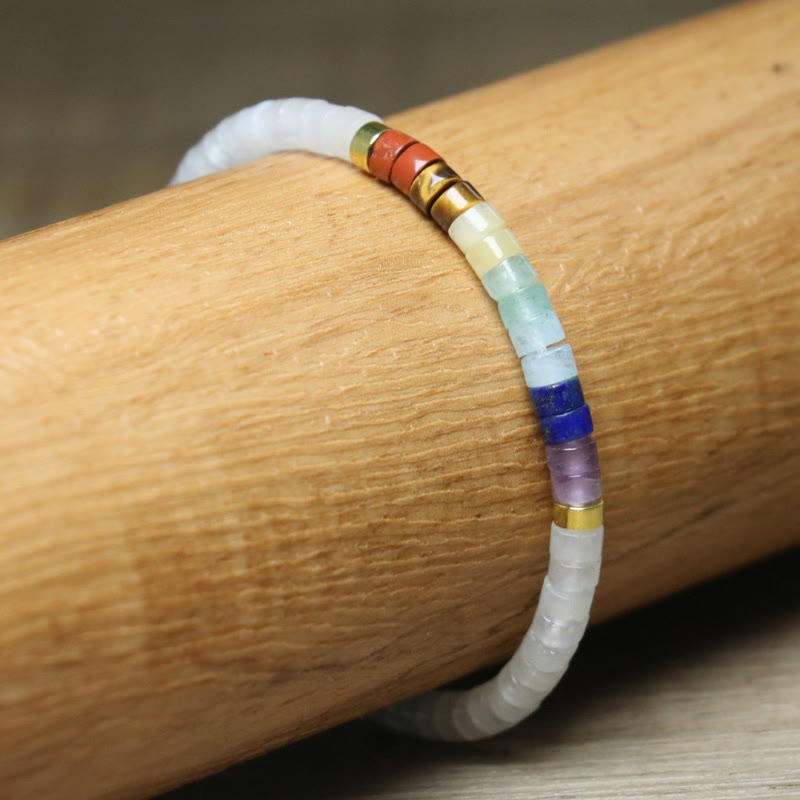 Wear FengShui Natural White Crystal Black Onyx Clarity Spacer Bead Bracelet