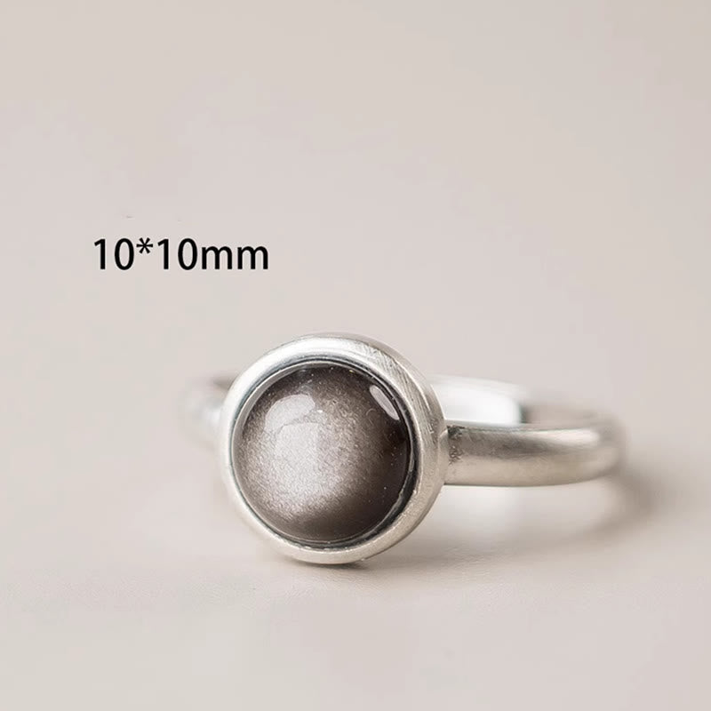 Wear FengShui Natural 925 Sterling Silver Silver Sheen Obsidian Adjustable Protection Ring