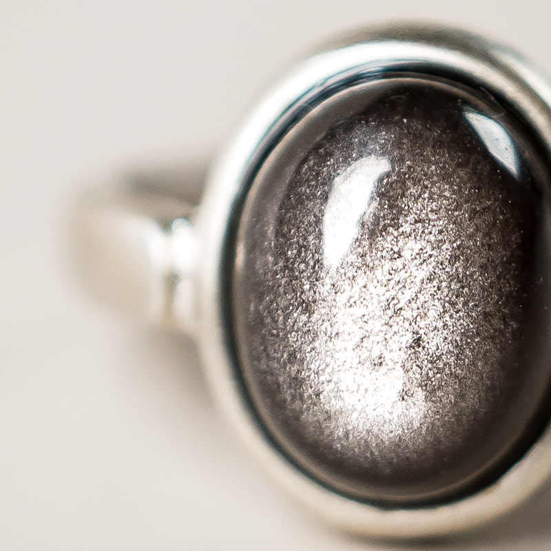 Wear FengShui Natural 925 Sterling Silver Silver Sheen Obsidian Adjustable Protection Ring
