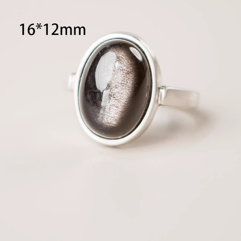 Wear FengShui Natural 925 Sterling Silver Silver Sheen Obsidian Adjustable Protection Ring