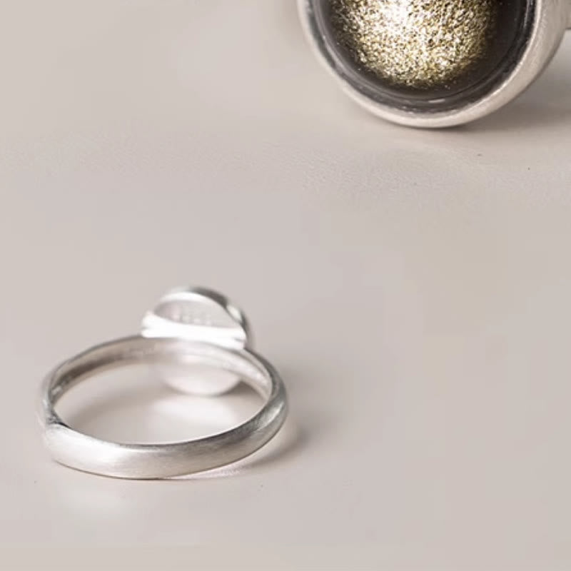 Wear FengShui Natural 925 Sterling Silver Gold Sheen Obsidian Adjustable Wealth Ring