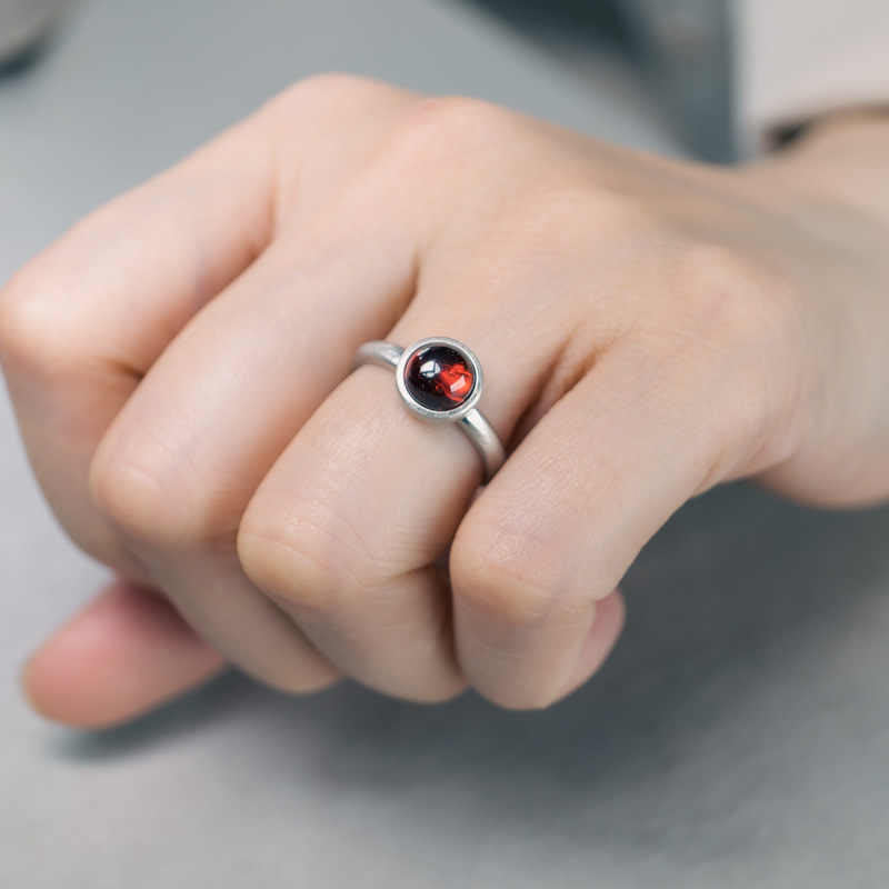 Wear FengShui Natural 925 Sterling Silver Garnet Adjustable Protection Ring