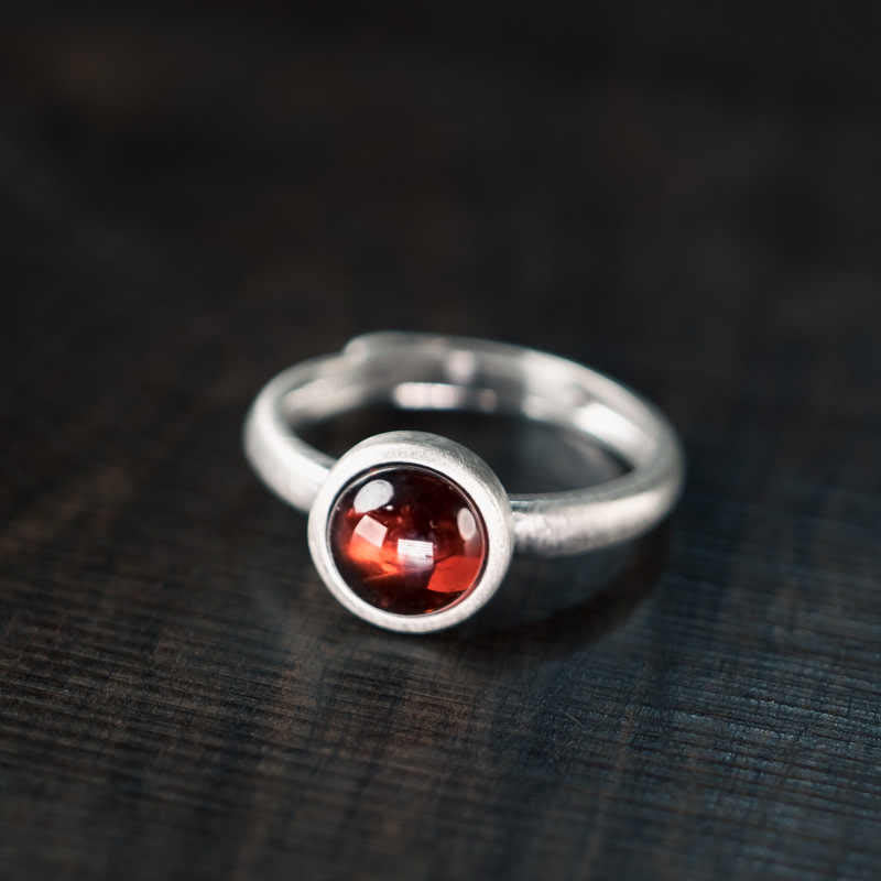 Wear FengShui Natural 925 Sterling Silver Garnet Adjustable Protection Ring