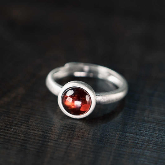 Wear FengShui Natural 925 Sterling Silver Garnet Adjustable Protection Ring
