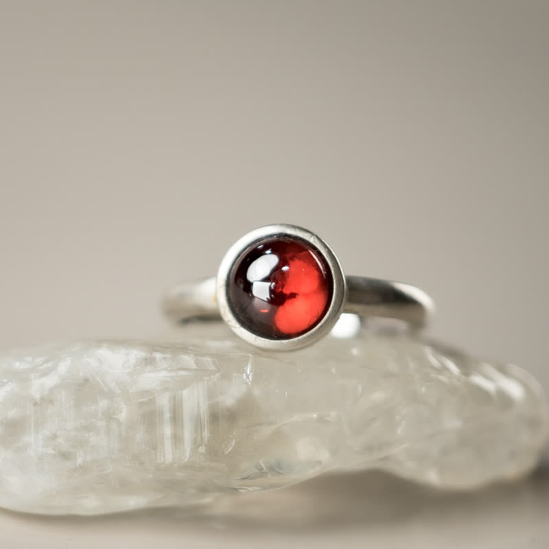 Wear FengShui Natural 925 Sterling Silver Garnet Adjustable Protection Ring