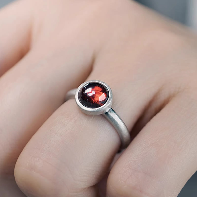 Wear FengShui Natural 925 Sterling Silver Garnet Adjustable Protection Ring