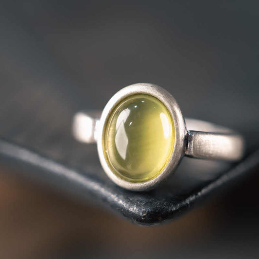 Wear FengShui Natural 925 Sterling Silver Prehnite Citrine Adjustable Happiness Ring