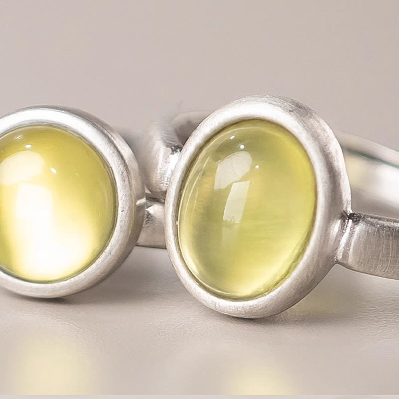 Wear FengShui Natural 925 Sterling Silver Prehnite Citrine Adjustable Happiness Ring