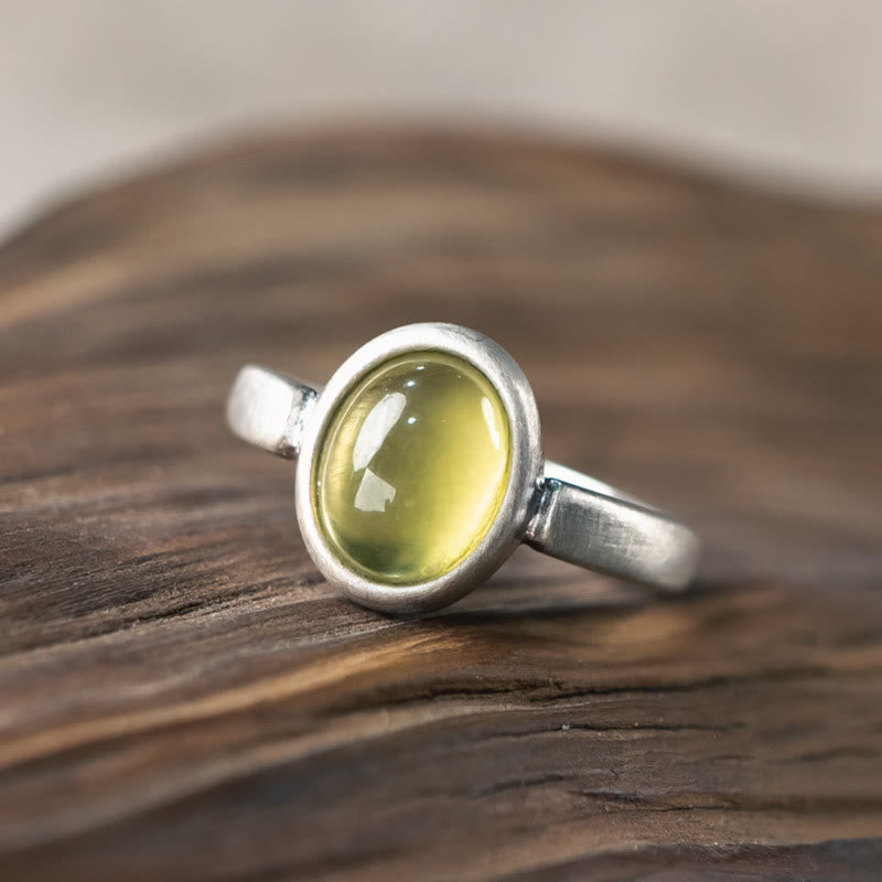 Wear FengShui Natural 925 Sterling Silver Prehnite Citrine Adjustable Happiness Ring