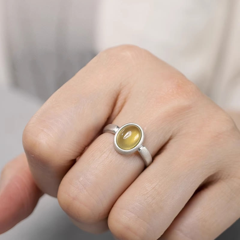 Wear FengShui Natural 925 Sterling Silver Prehnite Citrine Adjustable Happiness Ring