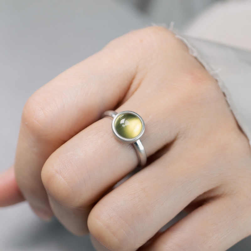 Wear FengShui Natural 925 Sterling Silver Prehnite Citrine Adjustable Happiness Ring