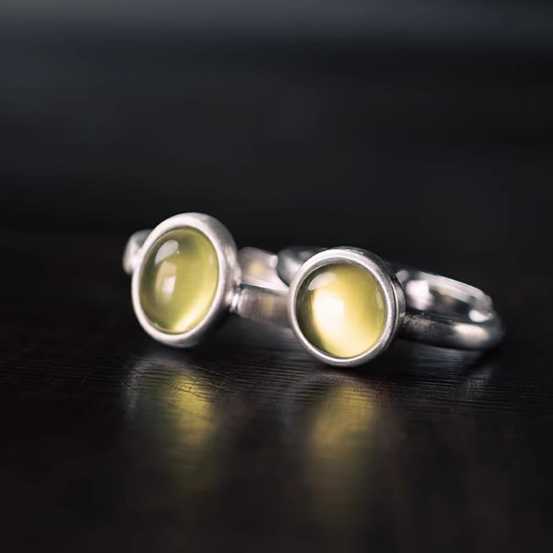 Wear FengShui Natural 925 Sterling Silver Prehnite Citrine Adjustable Happiness Ring