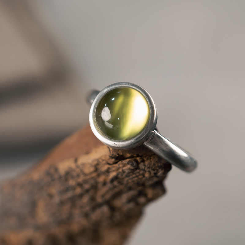 Wear FengShui Natural 925 Sterling Silver Prehnite Citrine Adjustable Happiness Ring