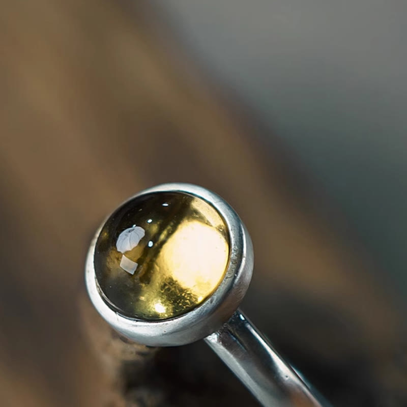 Wear FengShui Natural 925 Sterling Silver Prehnite Citrine Adjustable Happiness Ring