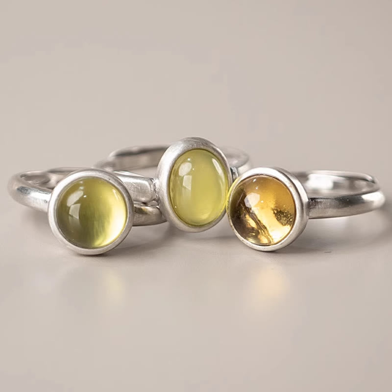 Wear FengShui Natural 925 Sterling Silver Prehnite Citrine Adjustable Happiness Ring